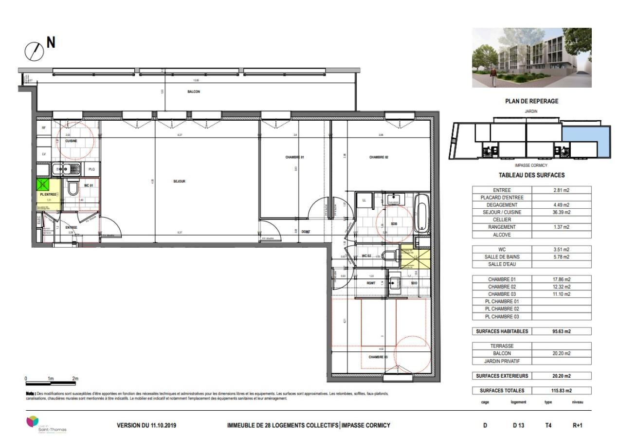 4 pièces - 1er étage - 96m² - 1 063,85 € - Photo #0