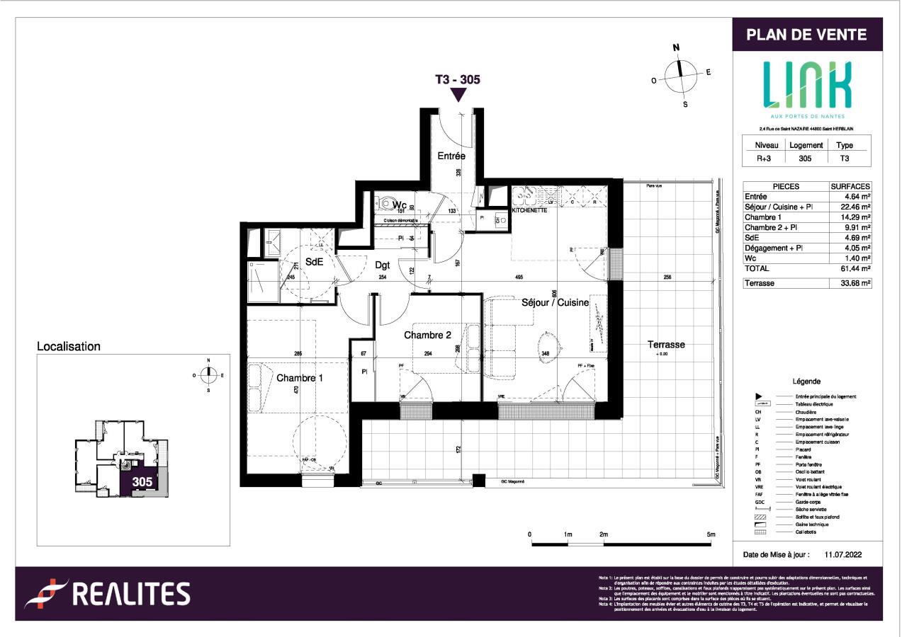 
																																							3 pièces - 
																																						3ème étage - 61m² - 733,89 € - Photo #1