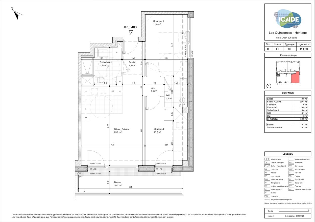 
																			3 pièces - 
																		4ème étage - 59m² - 1 304,85 € - Photo #0