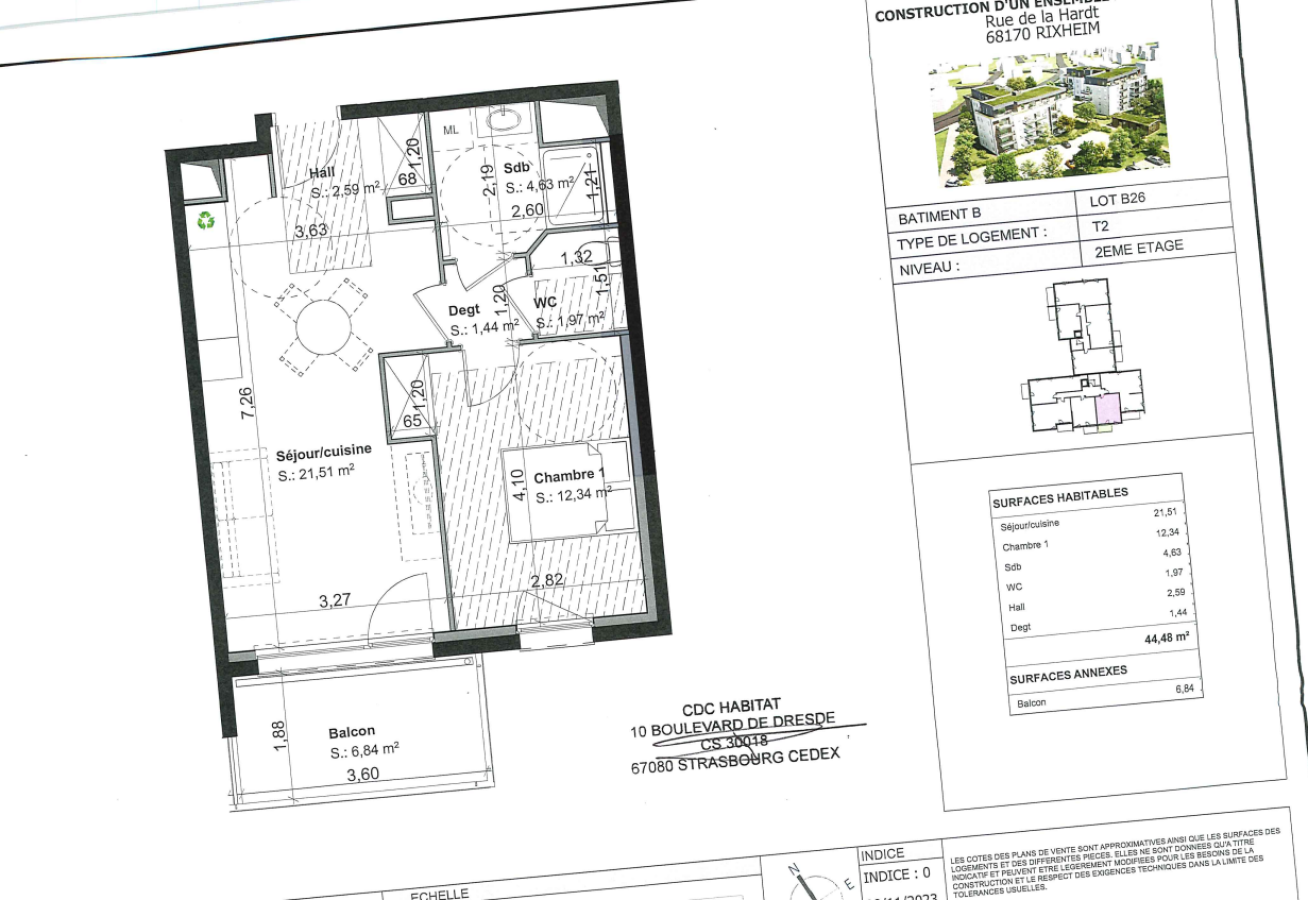 
																			2 pièces - 
																		2ème étage - 44m² - 707,58 € - Photo #3