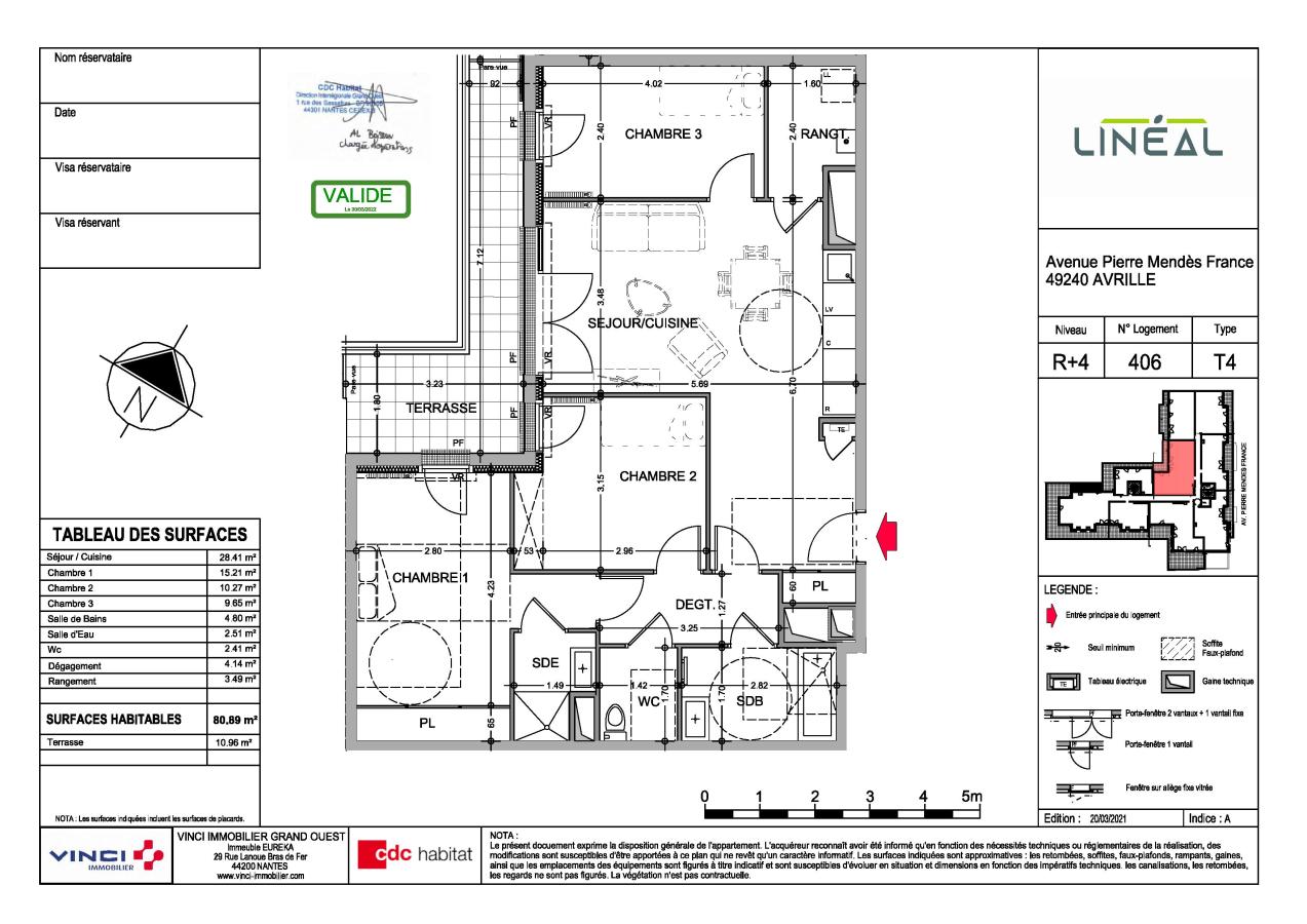 
																																							4 pièces - 
																																						4ème étage - 81m² - 1 003,59 € - Photo #1