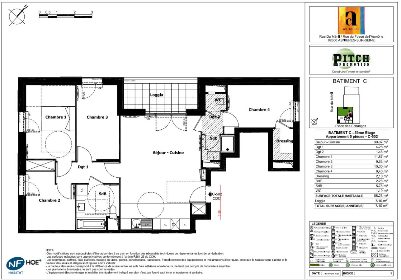 5 pièces - 5ème étage - 88m² - 2 141,25 € - Photo #1