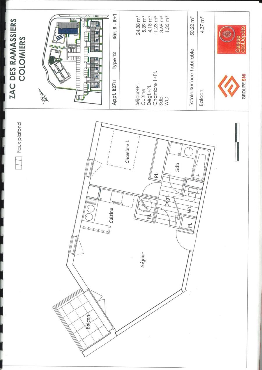 
																																							2 pièces - 
																																						1er étage - 50m² - 608,40 € - Photo #2