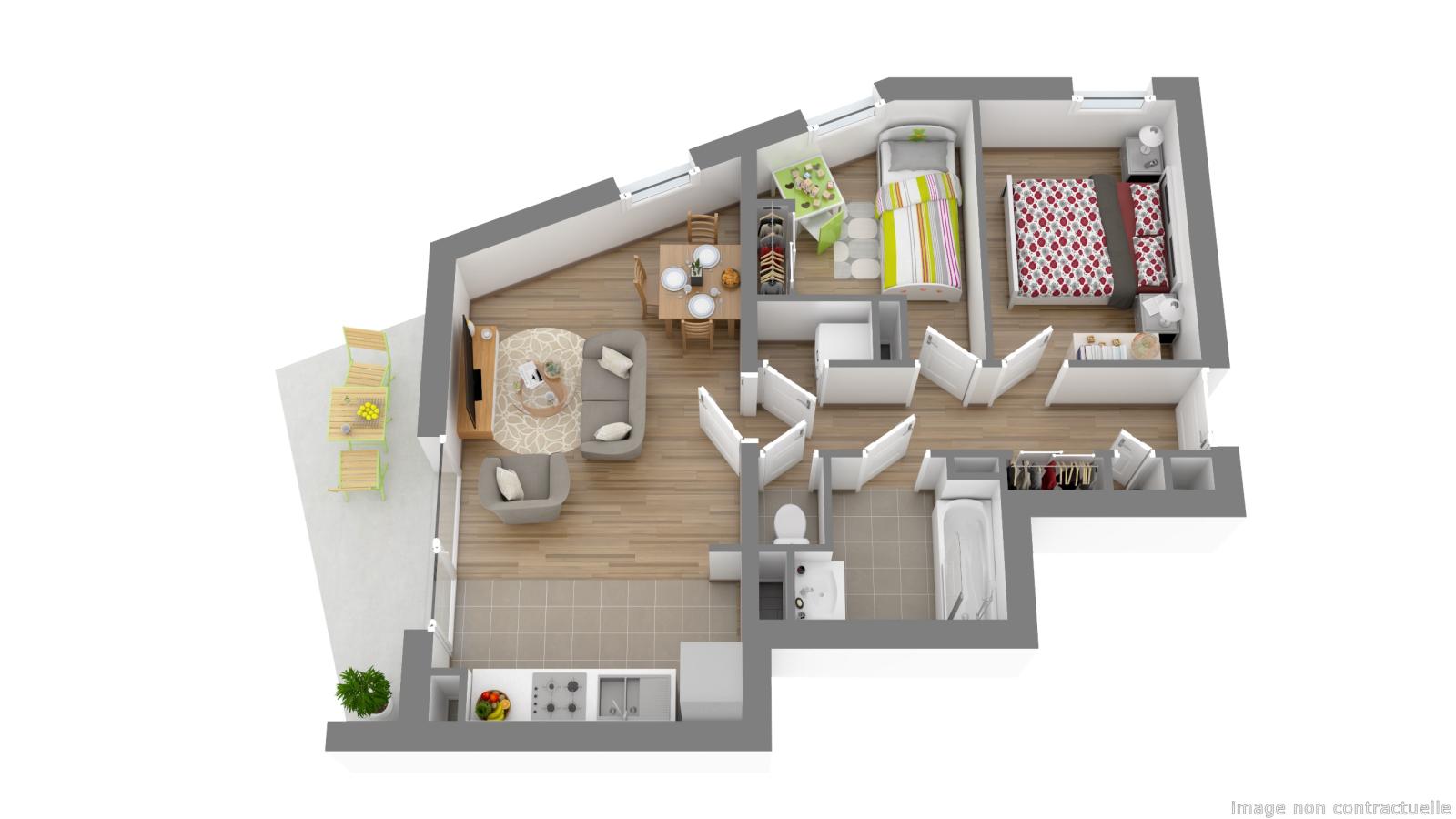
																			3 pièces - 
																		RDC - 71m² - 893,67 € - Photo #1