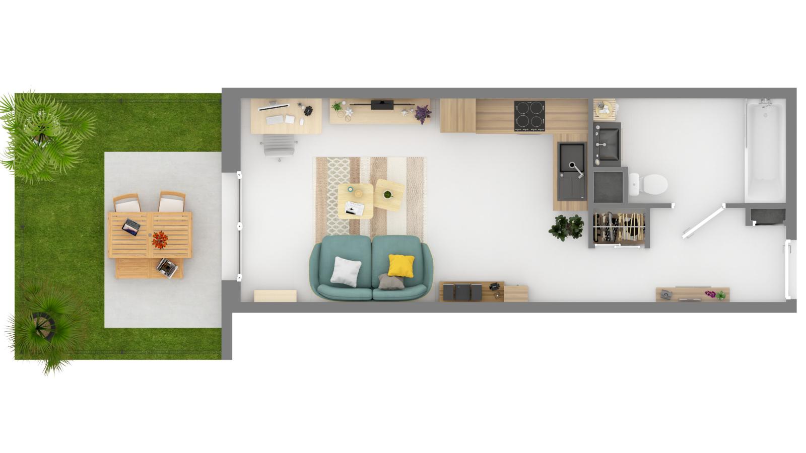 
																																							1 pièce - 
																																						RDC - 31m² - 630,91 € - Photo #2