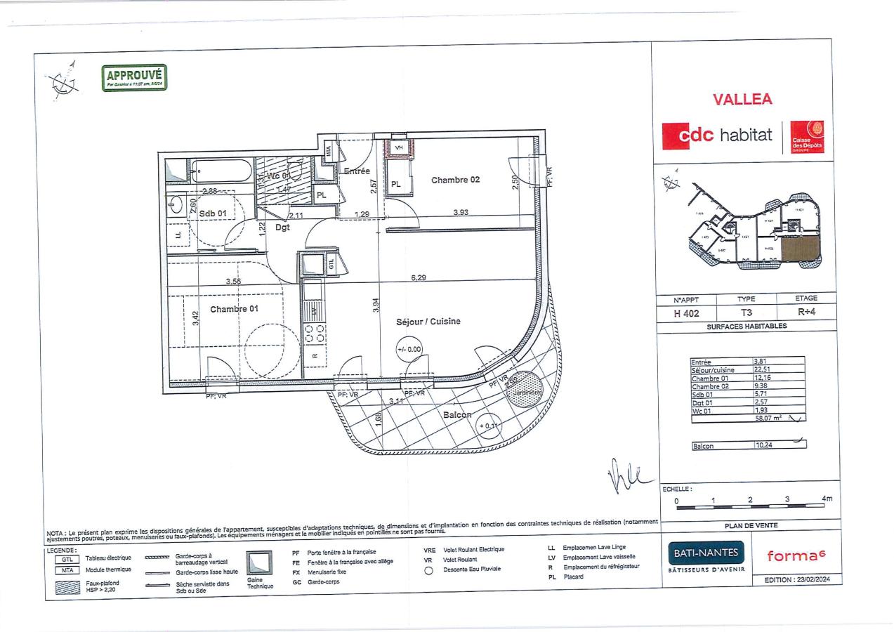 
																																							3 pièces - 
																																						4ème étage - 59m² - 812,05 € - Photo #6