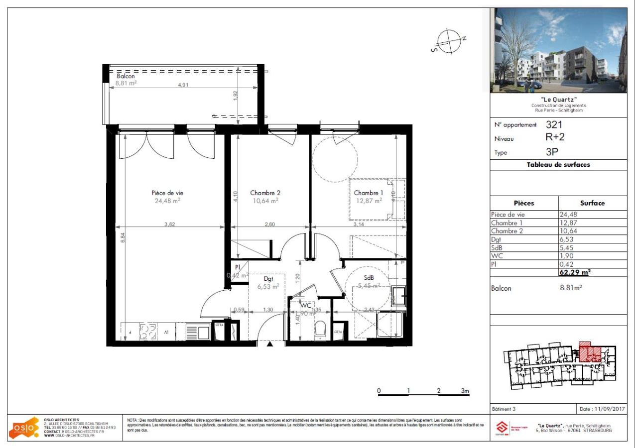 3 pièces - 2ème étage - 62m² - 912,99 € - Photo #0