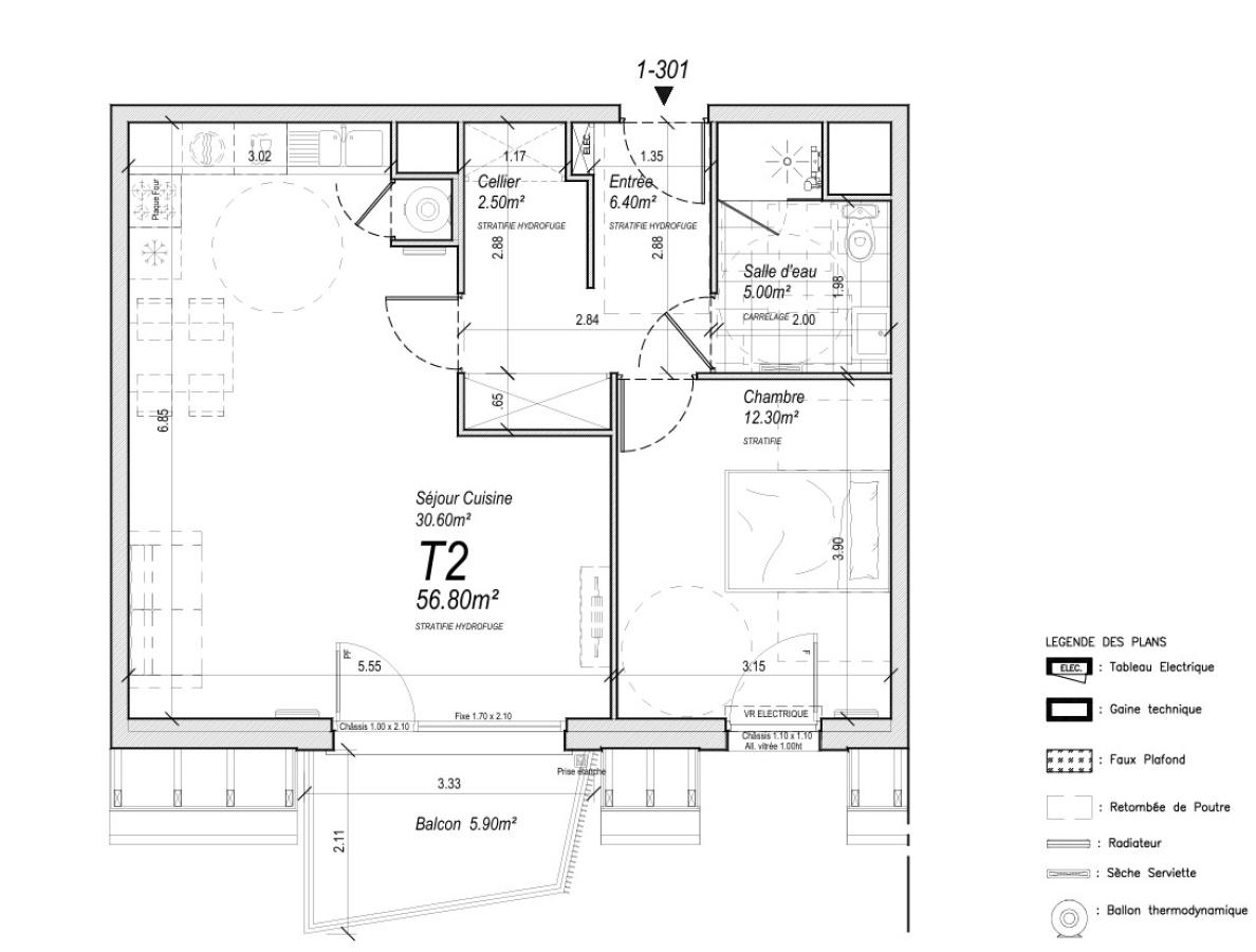 
																																							2 pièces - 
																																						3ème étage - 58m² - 799,83 € - Photo #5