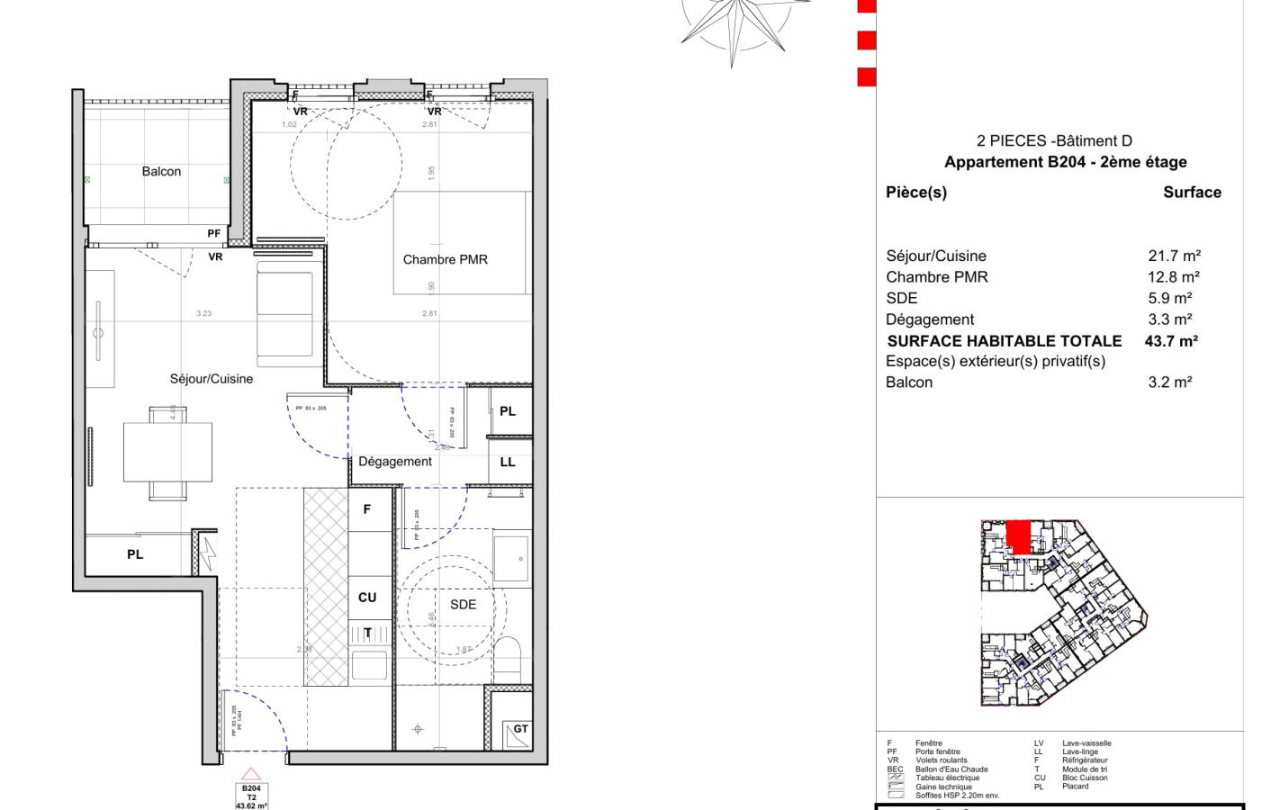 2 pièces - 2ème étage - 44m²