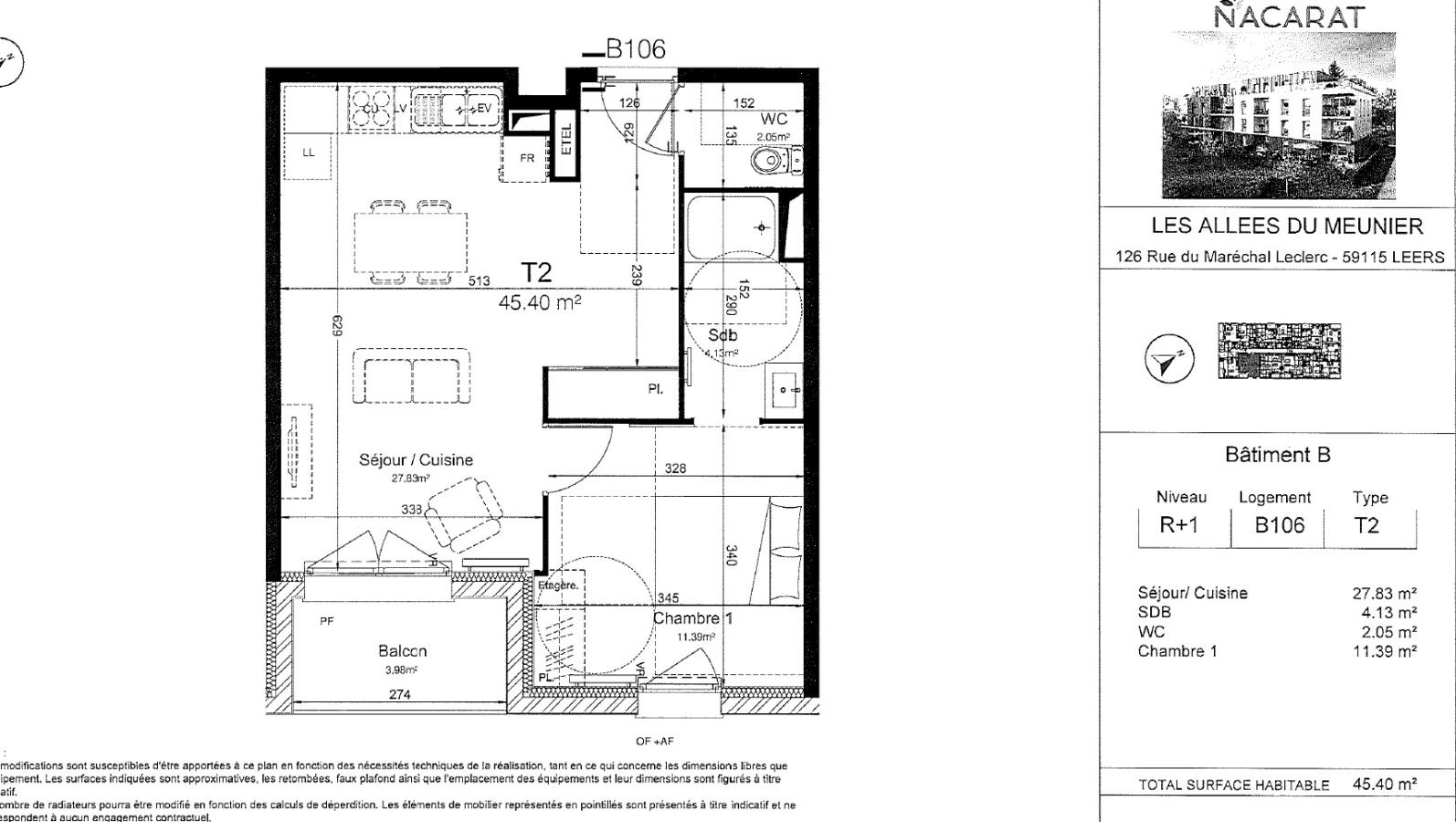 2 pièces - 1er étage - 45m² - 690,82 € - Photo #1