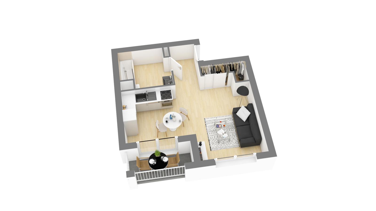 
																																							1 pièce - 
																																						3ème étage - 32m² - 550,55 € - Photo #1
