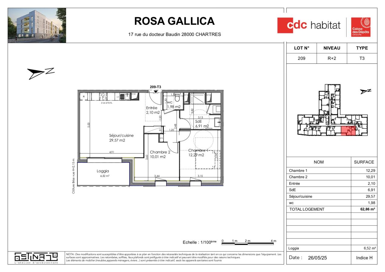 3 pièces - 2ème étage - 63m² - 790,68 € - Photo #1