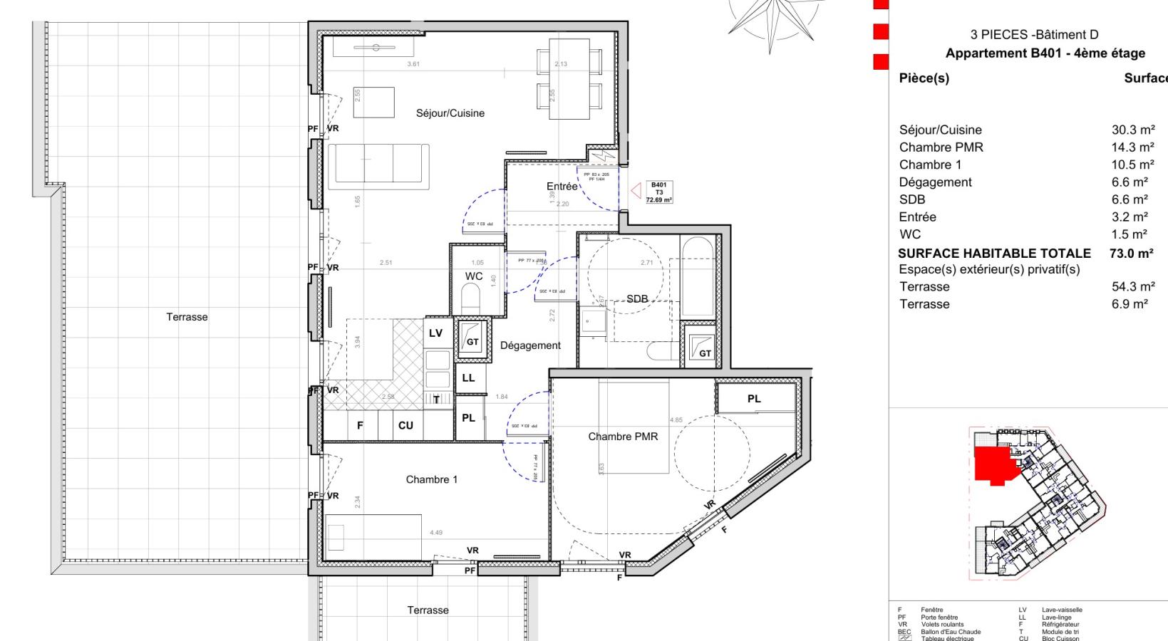 3 pièces - 4ème étage - 73m² - 1 402,32 € - Photo #0