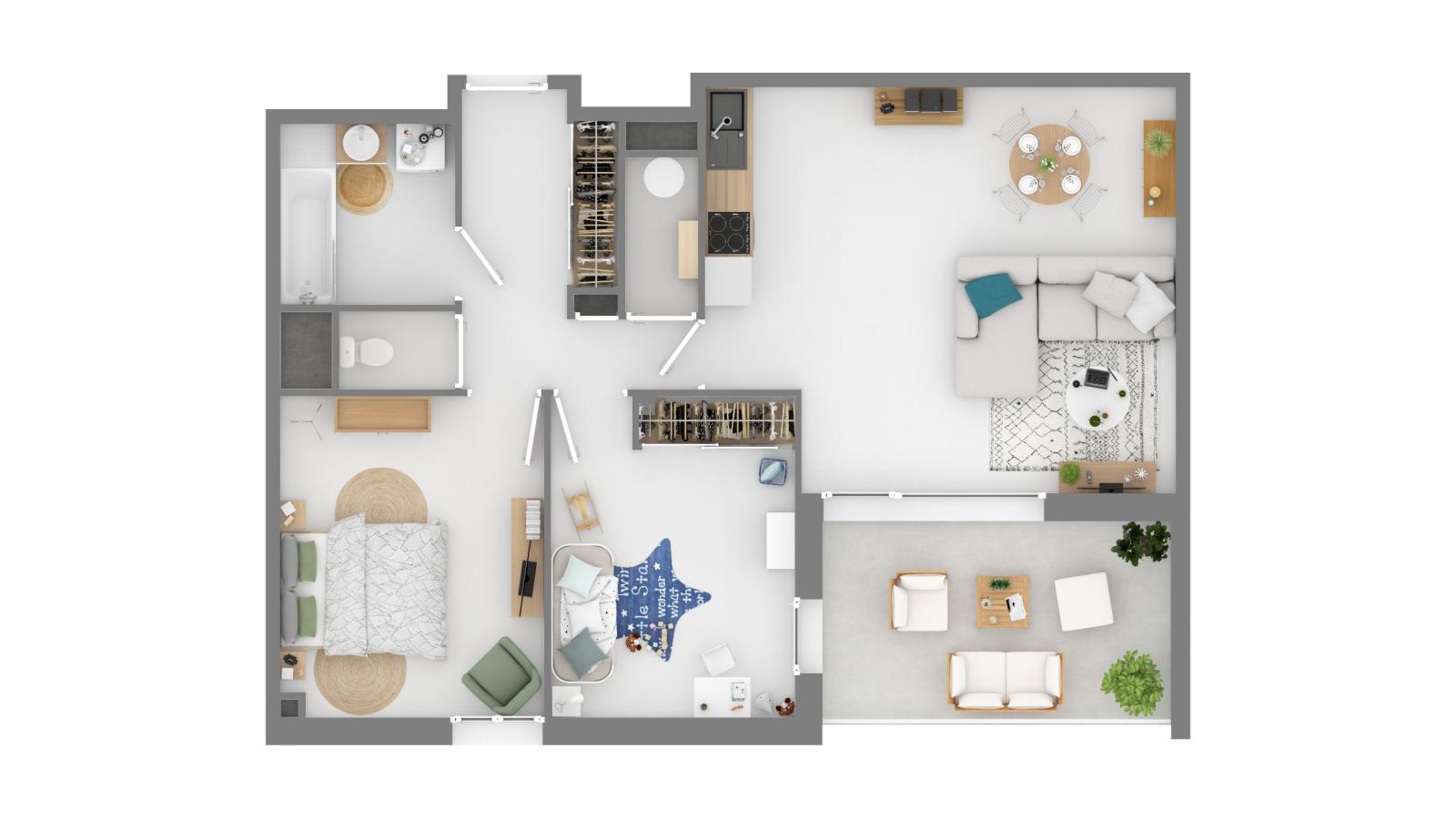 3 pièces - 1er étage - 65m² - 760,48 € - Photo #2
