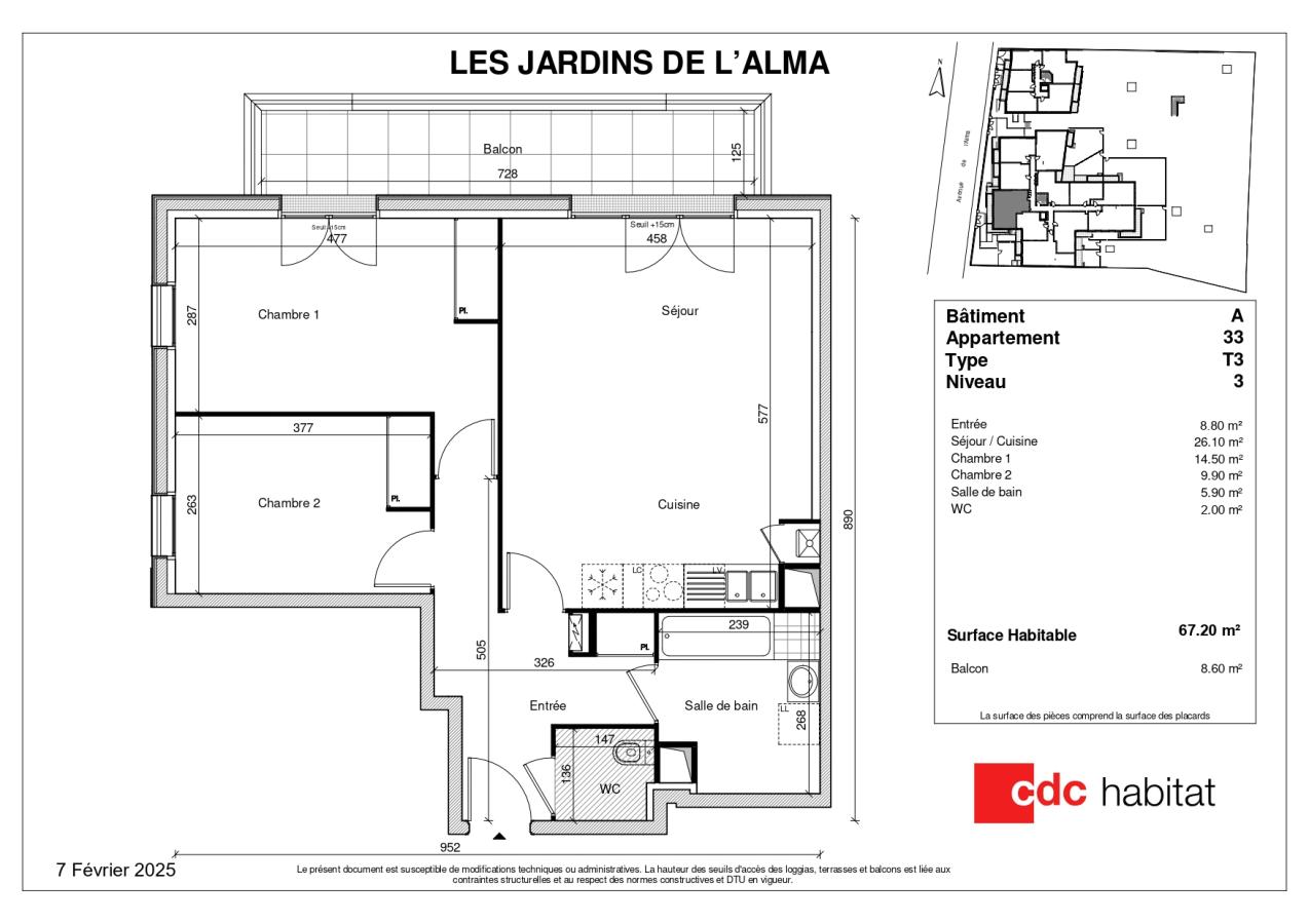 
																																							3 pièces - 
																																						3ème étage - 67m² - 1 427,84 € - Photo #1