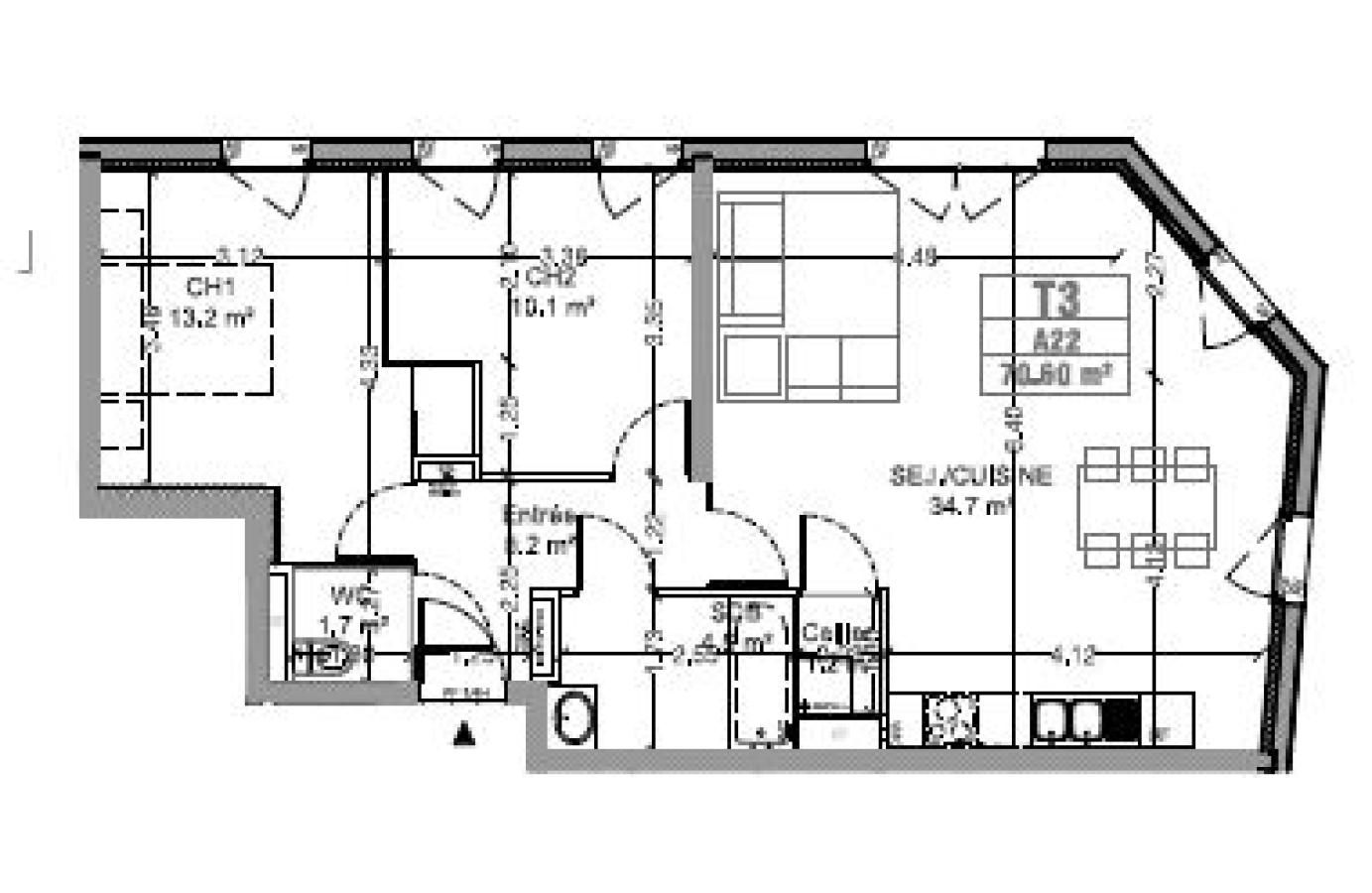 
																																							3 pièces - 
																																						2ème étage - 70m² - 912,64 € - Photo #4