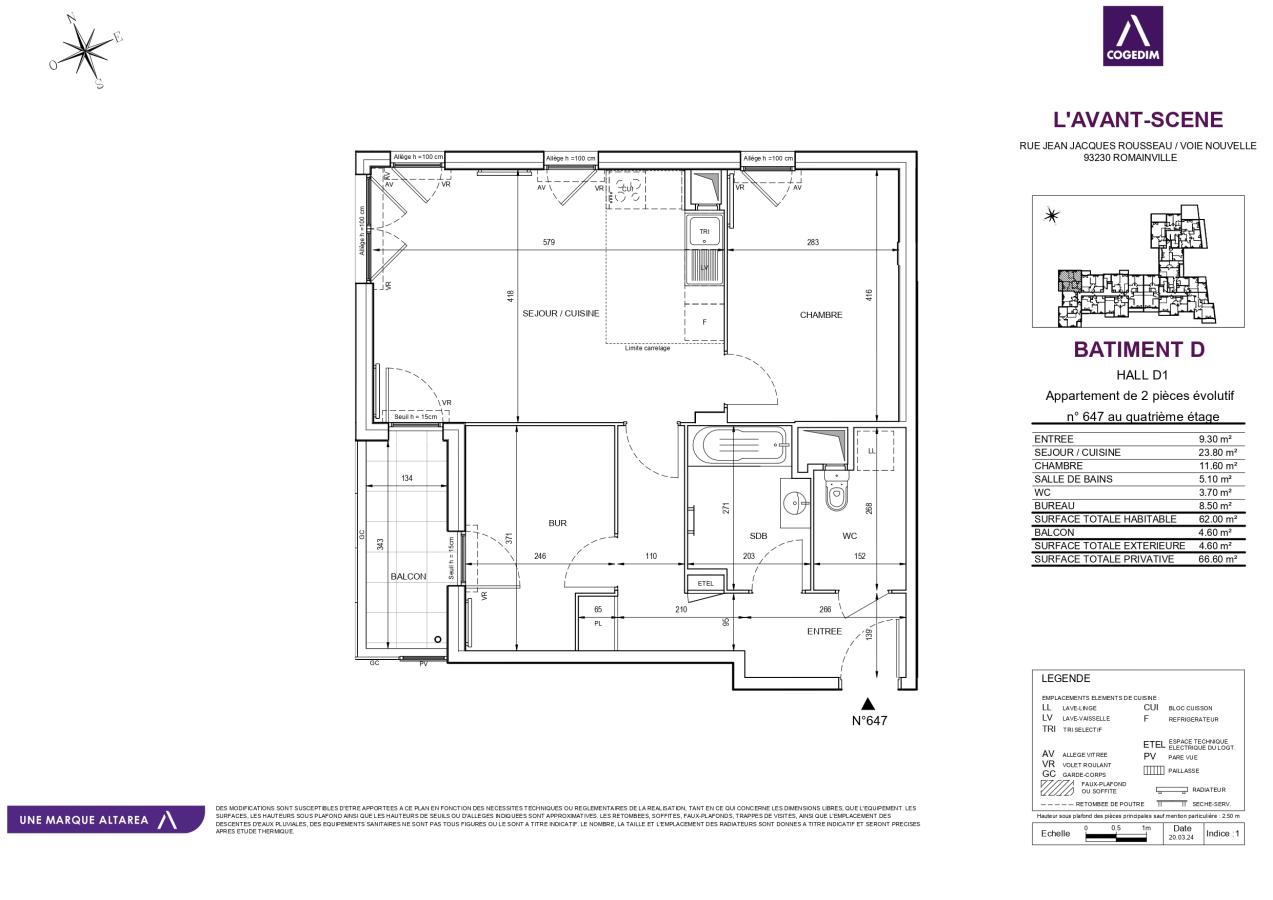 
																			2 pièces – 
																		4ème étage – 62m² - 1 228,08 € - Photo #1