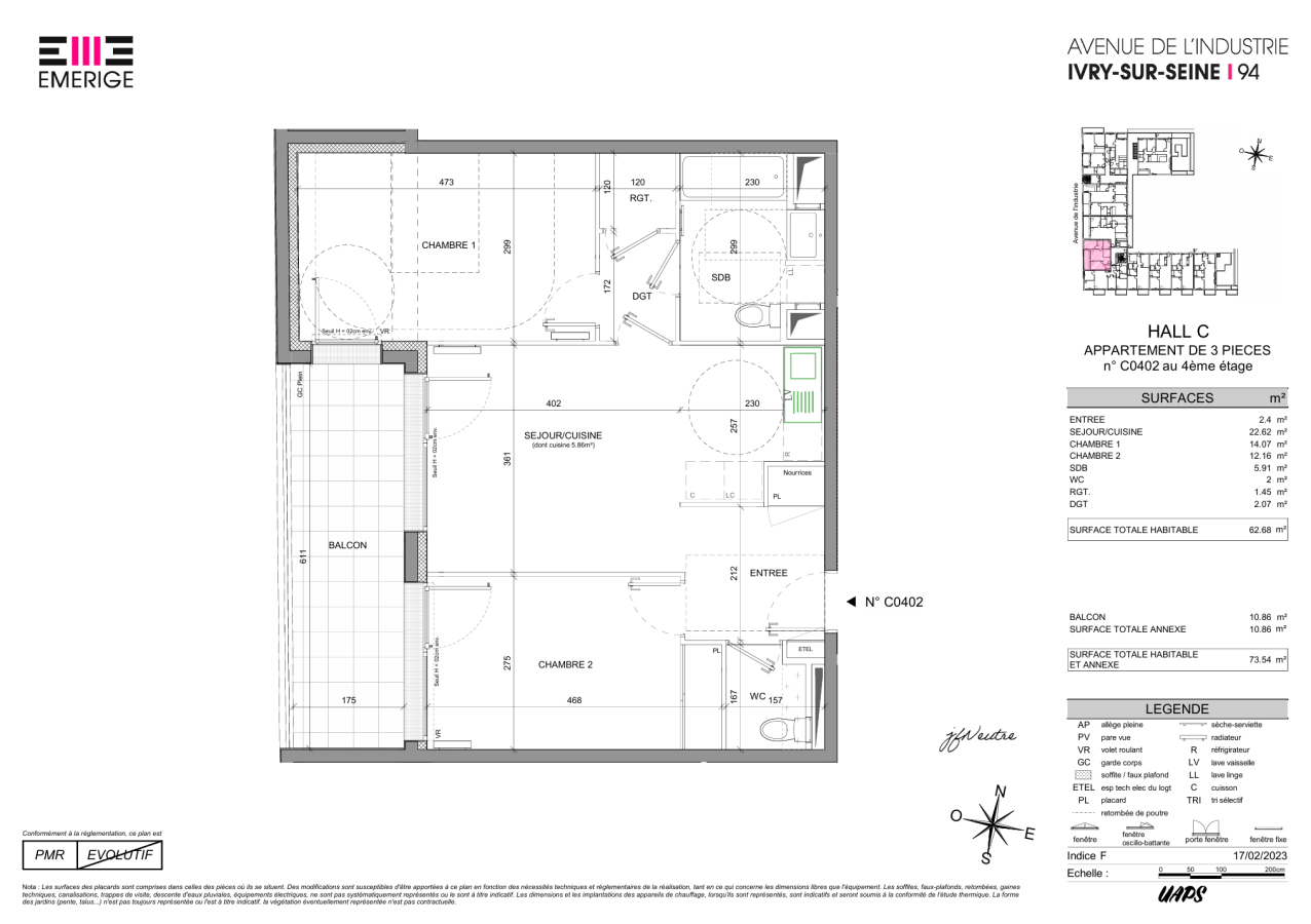 3 pièces - 4ème étage - 63m² - 1 346,56 € - Photo #0