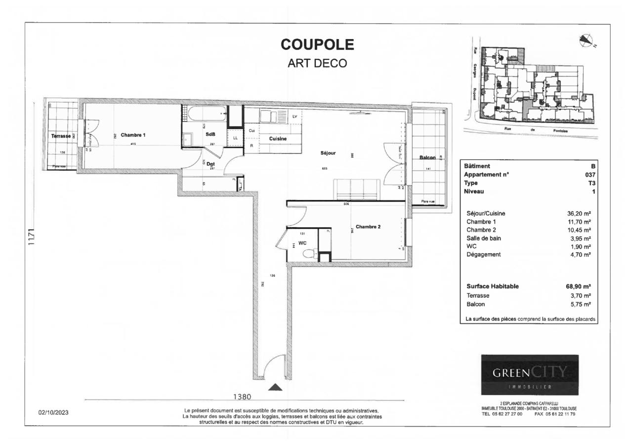 3 pièces - 1er étage - 69m² - 1 386,94 € - Photo #1