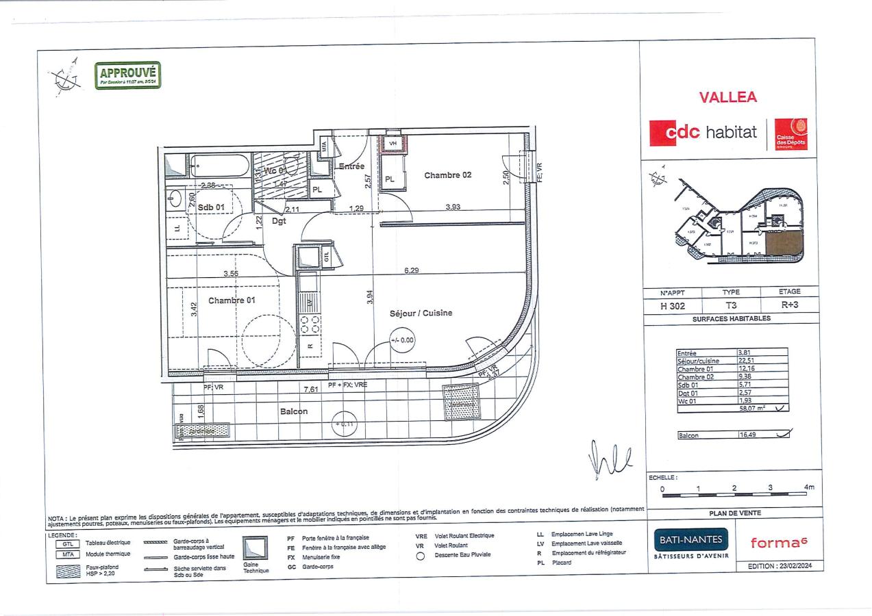 
																																							3 pièces - 
																																						3ème étage - 58m² - 815,55 € - Photo #6