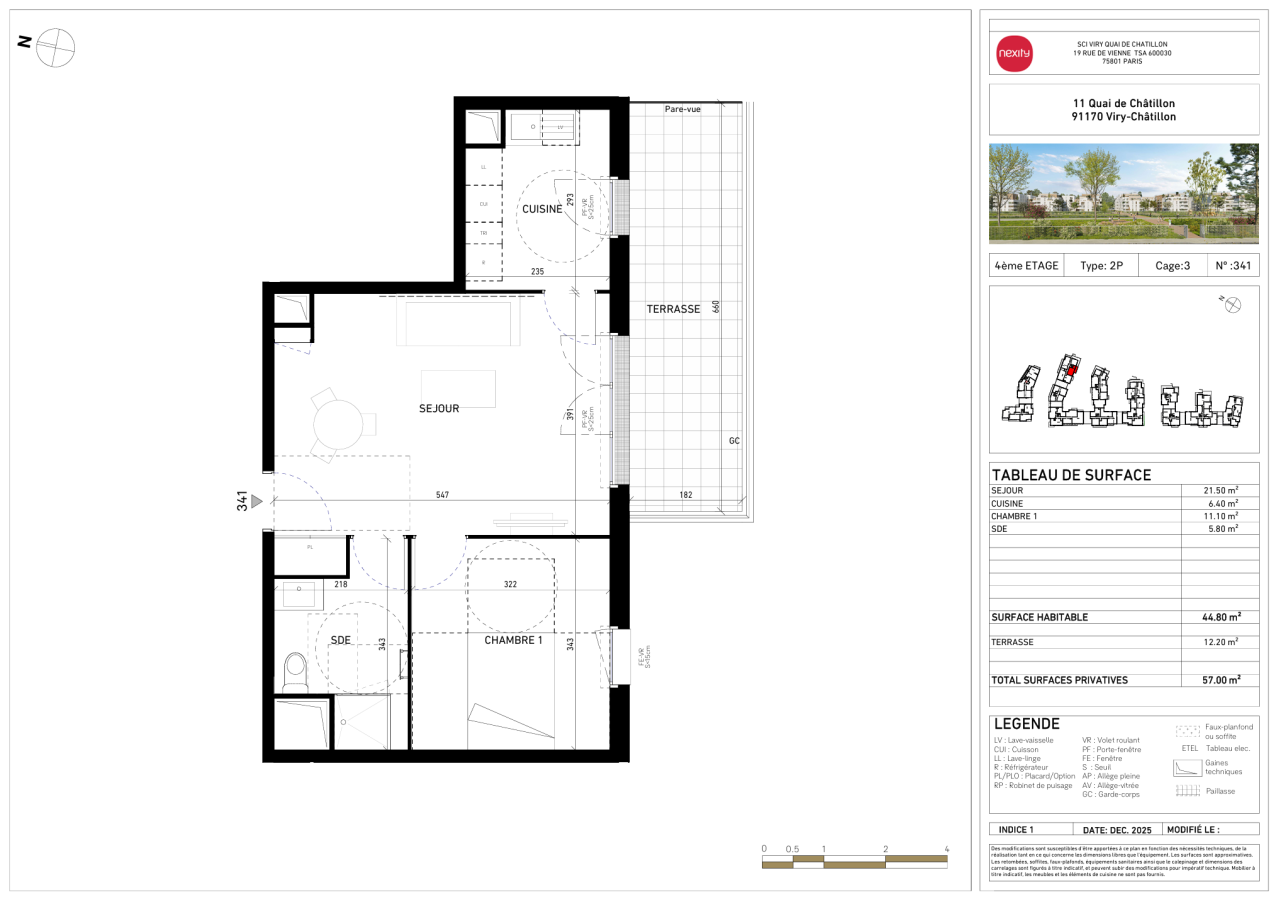 2 pièces - 4ème étage - 45m²