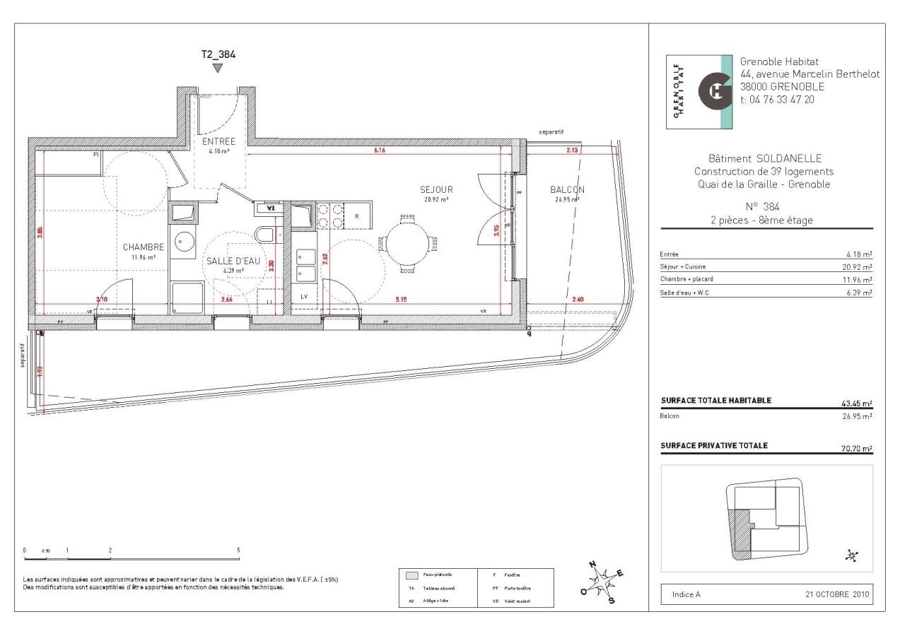 2 pièces - 8ème étage - 43m² - 834,37 € - Photo #1