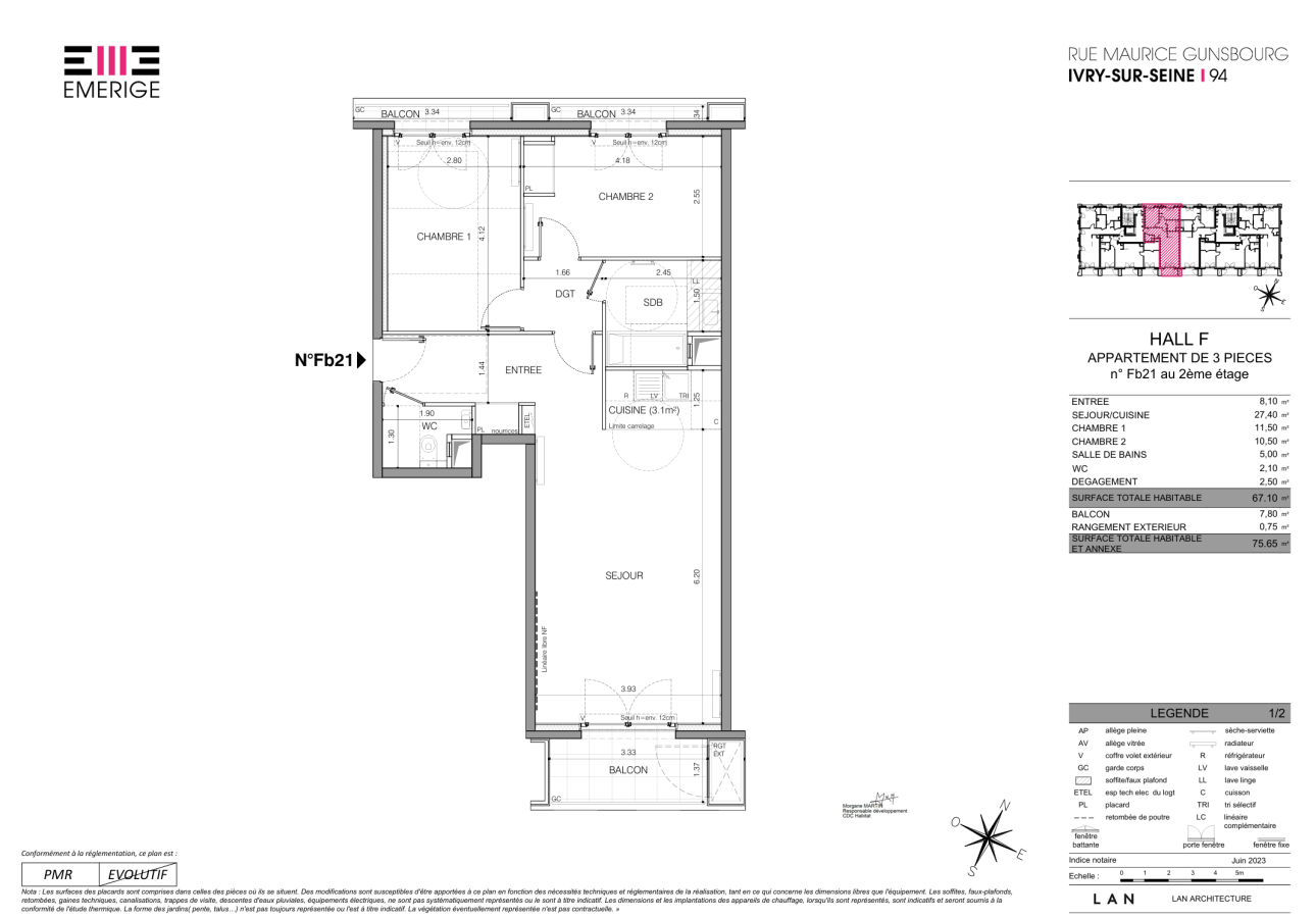 3 pièces - 2ème étage - 67m² - 1 464,87 € - Photo #0
