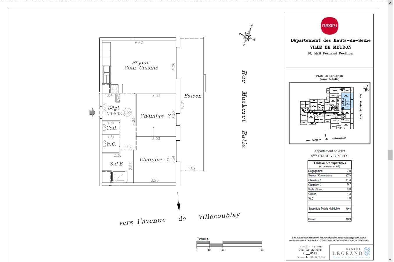 
																			3 pièces - 
																		5ème étage - 59m² - 1 415,39 € - Photo #0