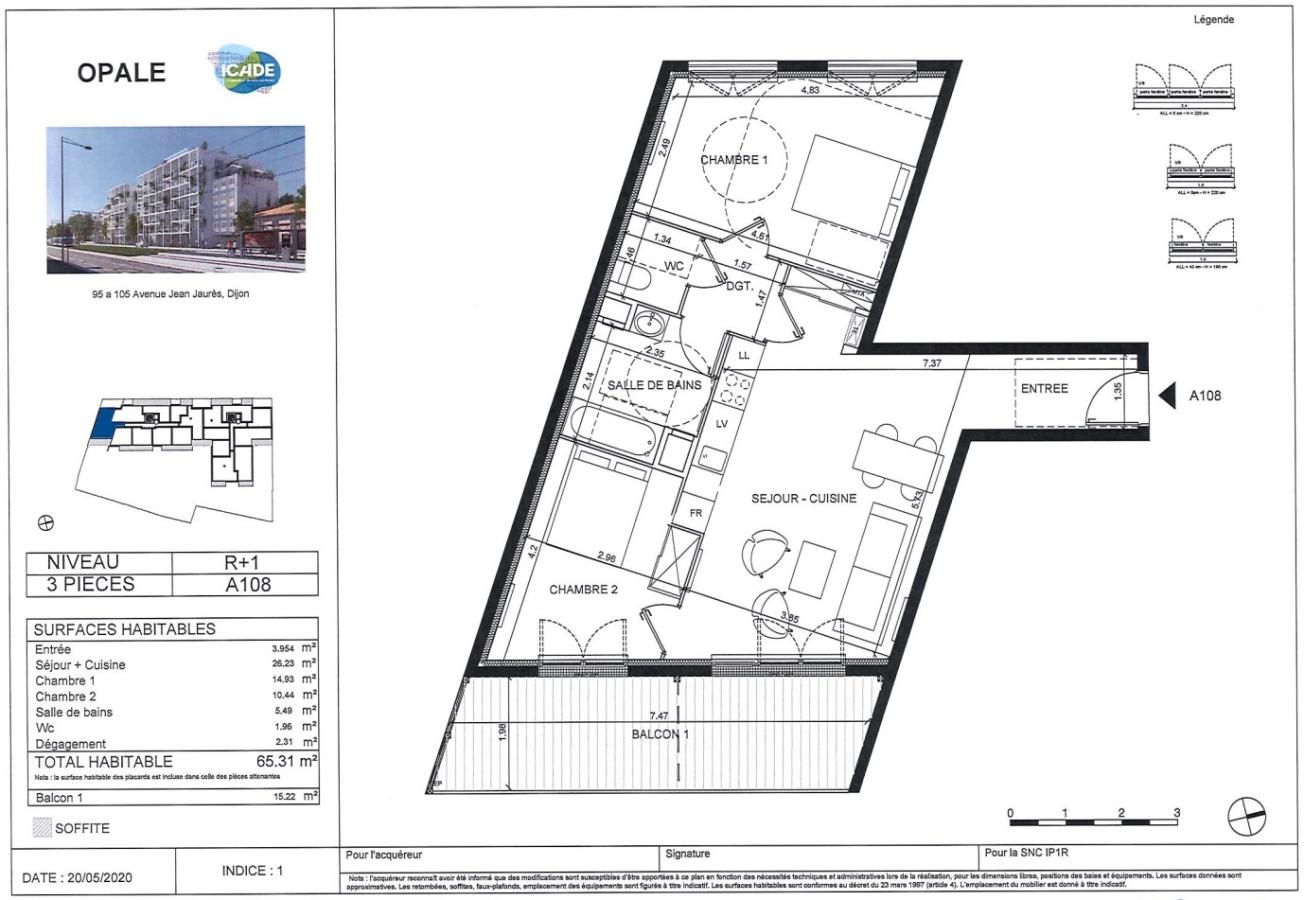 
																																							3 pièces – 
																																						1er étage – 66m² - 811,63 € - Photo #2