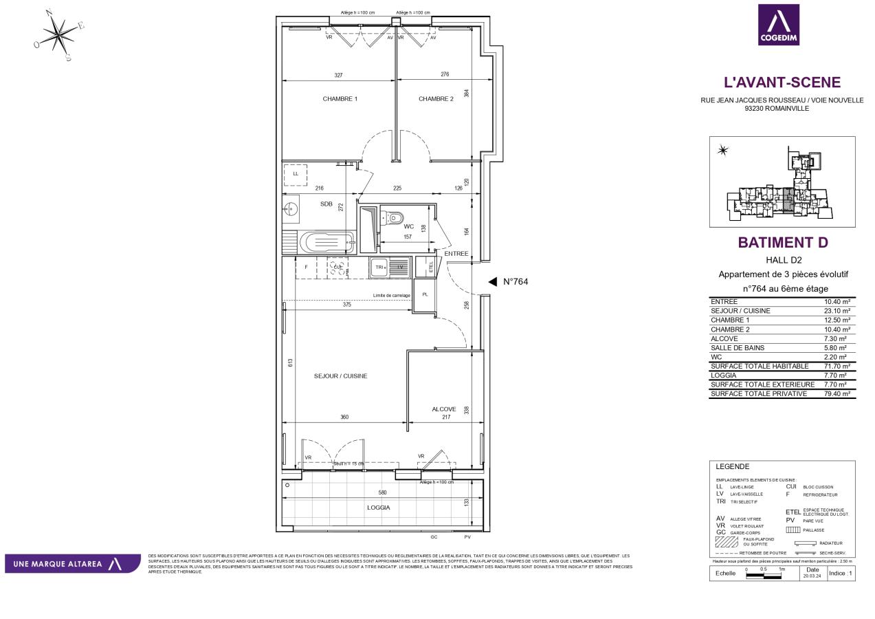 
																			3 pièces – 
																		6ème étage – 72m² - 1 359,15 € - Photo #1