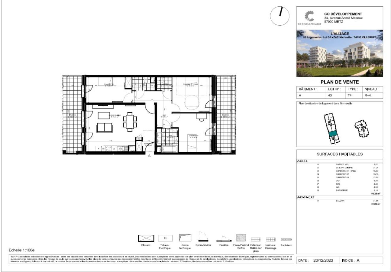
																																							4 pièces - 
																																						4ème étage - 98m² - 1 369,18 € - Photo #1