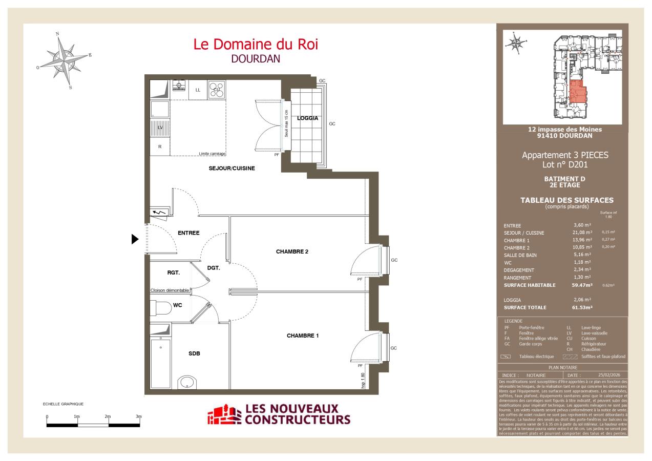 3 pièces - 2ème étage - 60m²