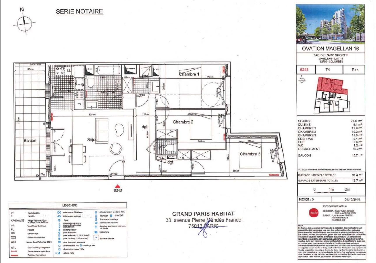 4 pièces - 4ème étage - 82m² - 1 858,64 € - Photo #0
