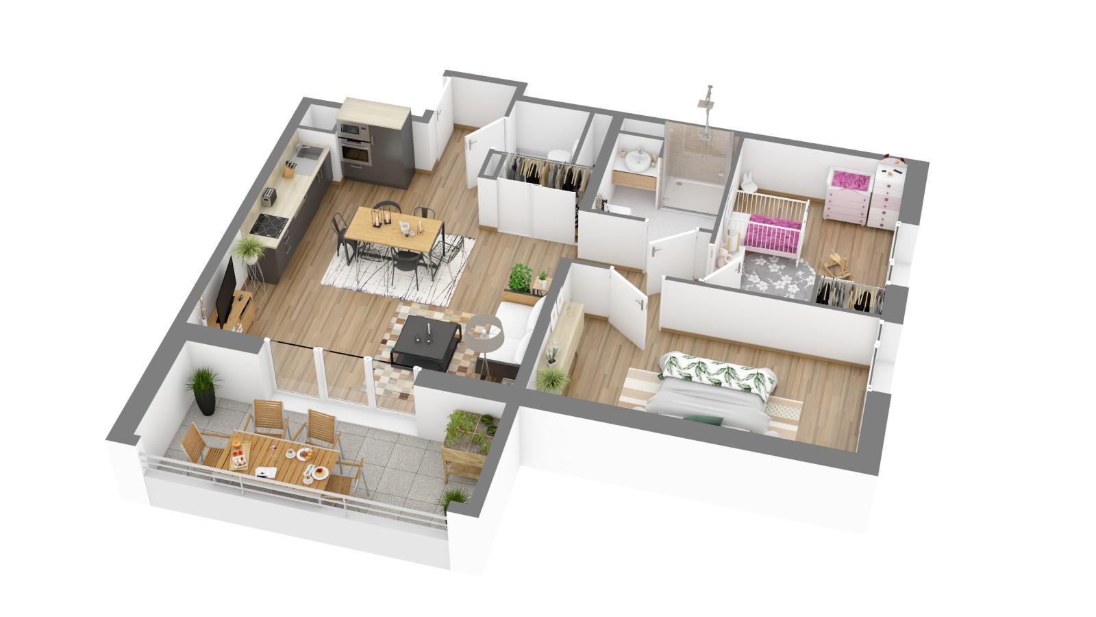 3 pièces - 1er étage - 65m² - 872,67 € - Photo #3