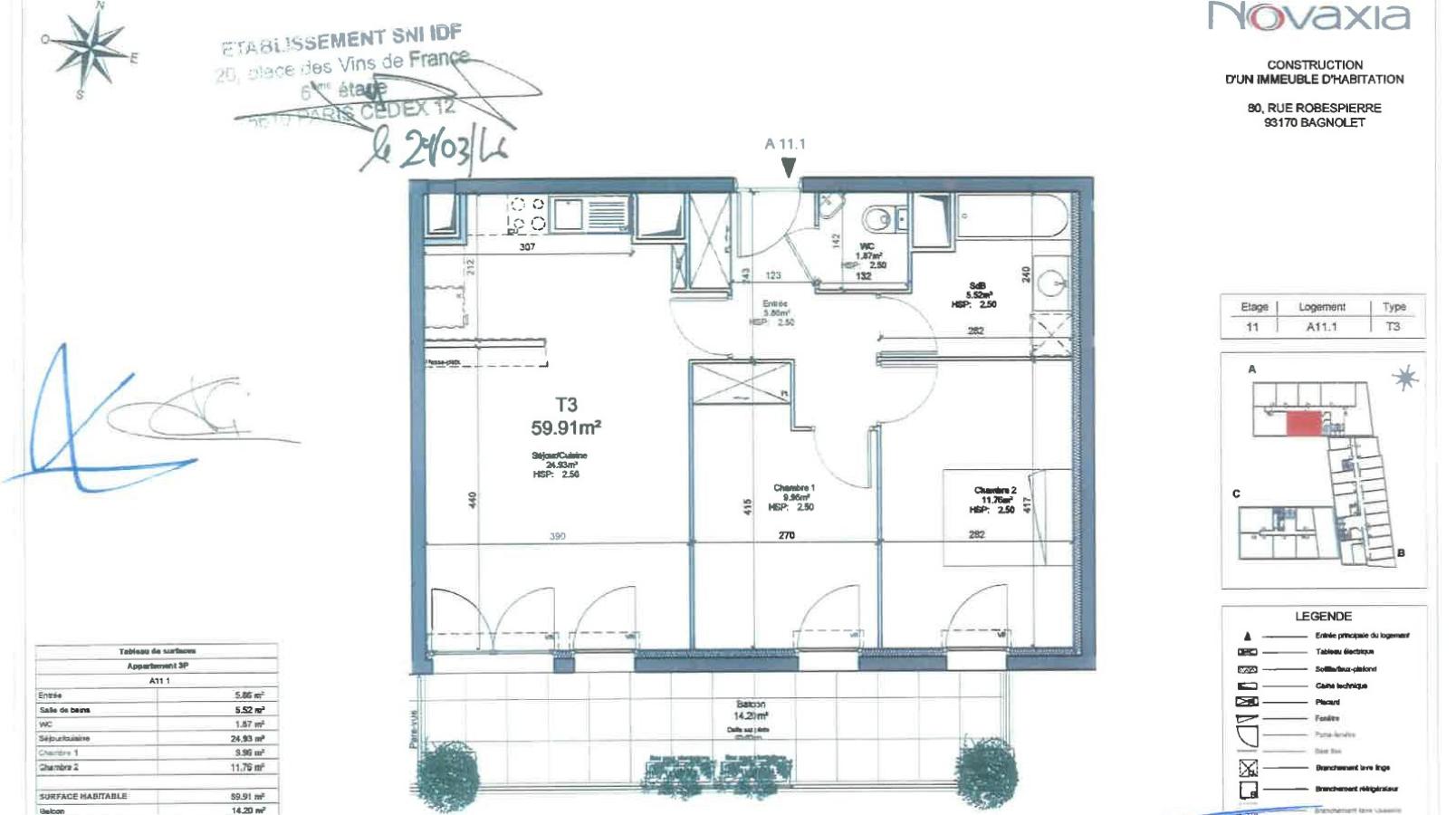 3 pièces - 11ème étage - 60m² - 1 485,75 € - Photo #0
