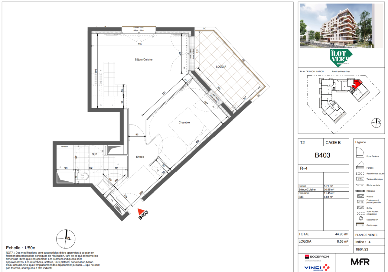 
																			2 pièces - 
																		4ème étage - 45m² - 1 161,97 € - Photo #0