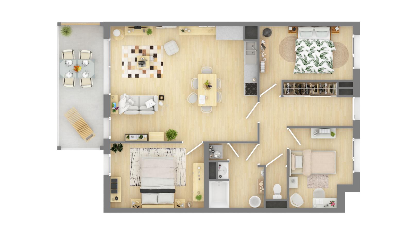 
																			4 pièces - 
																		1er étage - 80m² - 899,29 € - Photo #3