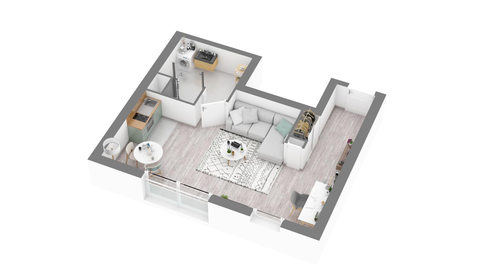 1 pièce - 1er étage - 41m² - 640,03 € - Photo #2