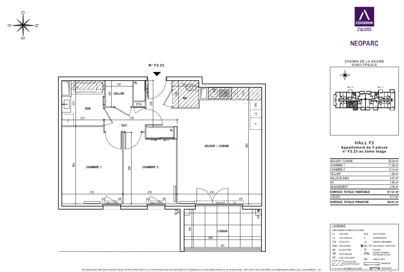3 pièces - 2ème étage - 61m² - 919,44 € - Photo #0