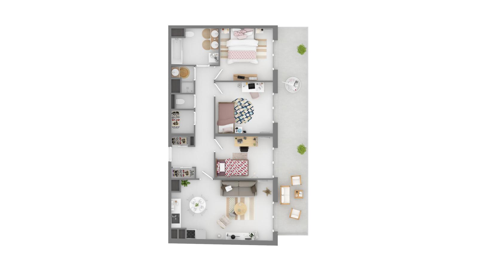
																																							4 pièces - 
																																						3ème étage - 80m² - 1 224,93 € - Photo #2