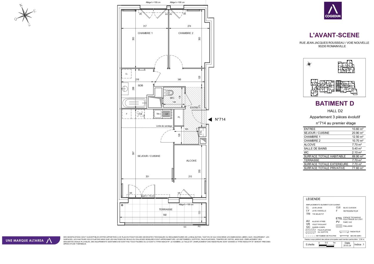 
																			3 pièces – 
																		1er étage – 70m² - 1 394,30 € - Photo #1