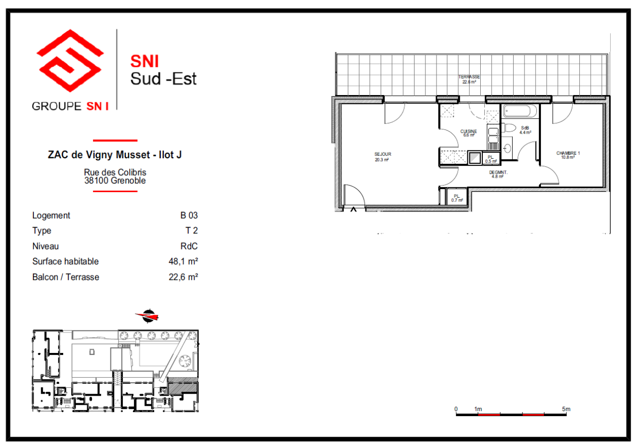 
																			2 pièces - 
																		RDC - 48m² - 609,32 € - Photo #6