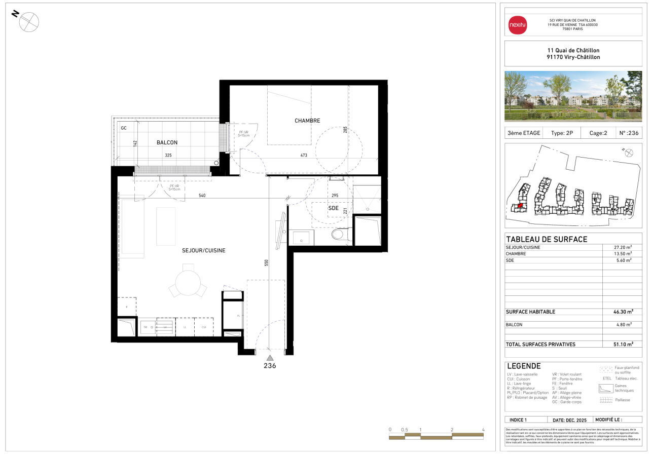 2 pièces - 3ème étage - 46m² - 901,67 € - Photo #0
