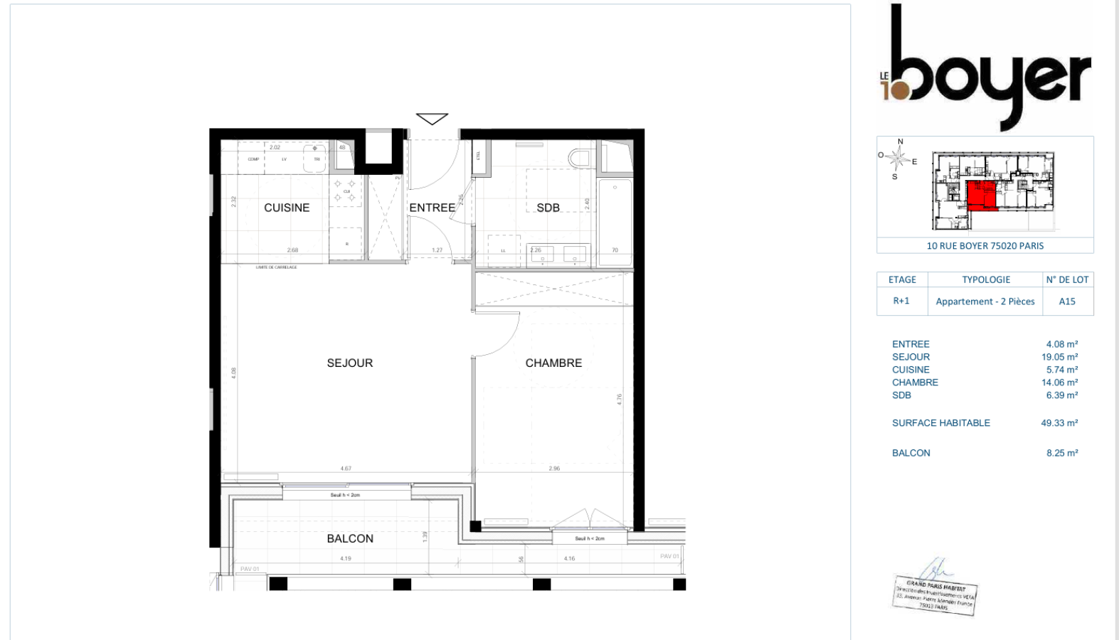 2 pièces - 1er étage - 49m² photo 2