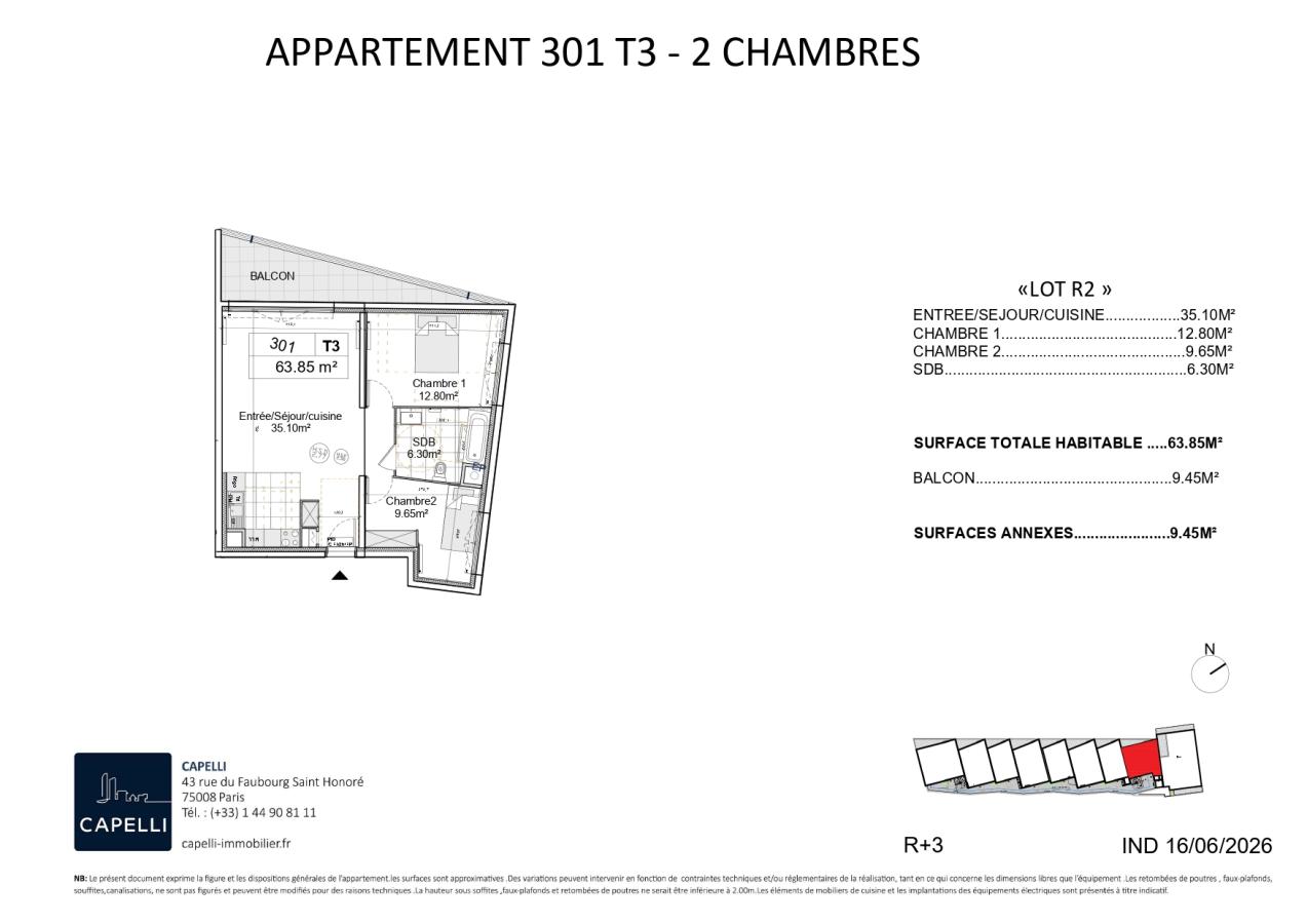 3 pièces - 3ème étage - 64m² - 1 222,35 € - Photo #1