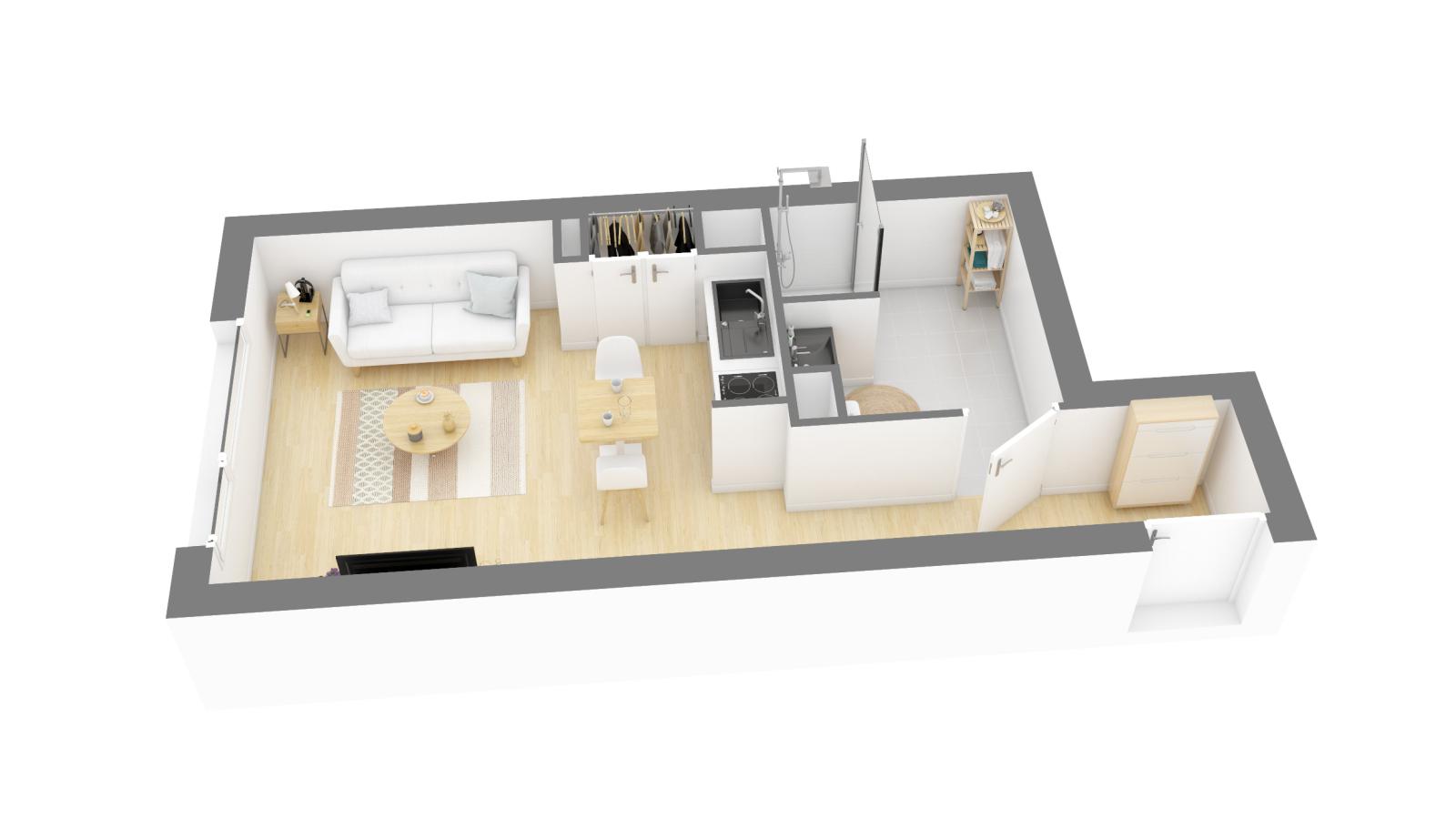 
																			1 pièce - 
																		RDC - 31m² - 551,23 € - Photo #3