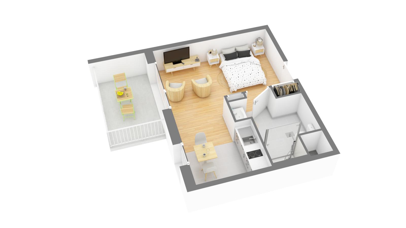 
																																							1 pièce - 
																																						2ème étage - 29m² - 566,94 € - Photo #2