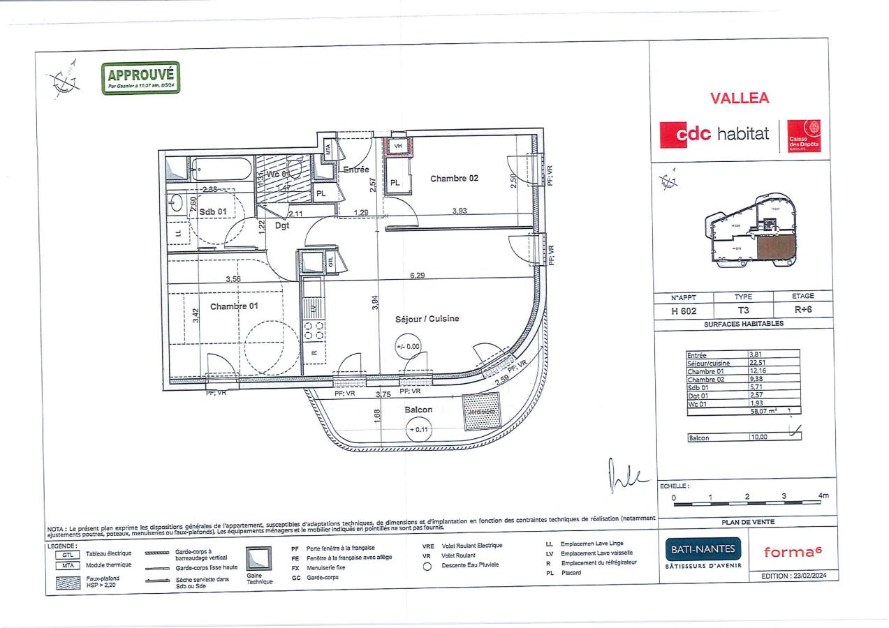 
																																							3 pièces - 
																																						6ème étage - 59m² - 817,92 € - Photo #5