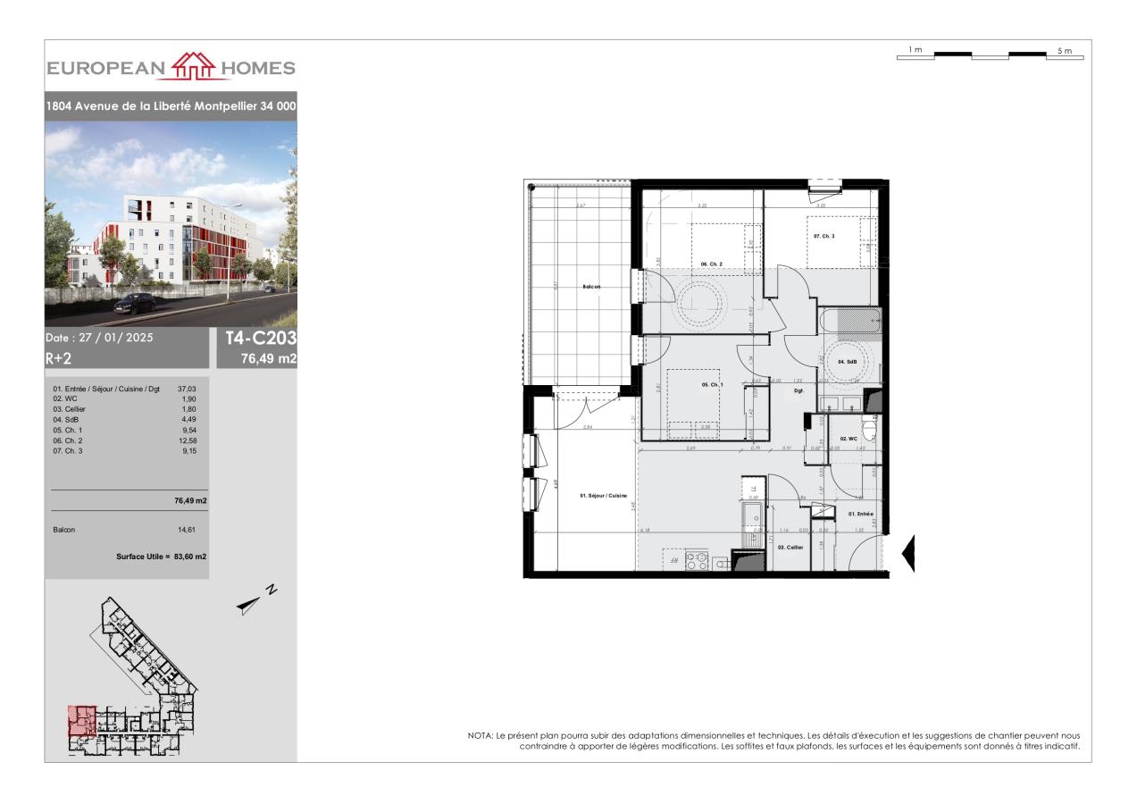 
																																							4 pièces - 
																																						2ème étage - 76m² - 1 047,93 € - Photo #4