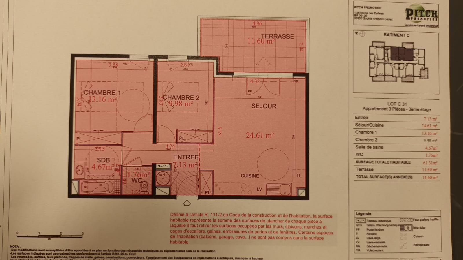 
																																							3 pièces - 
																																						3ème étage - 61m² - 1 068,47 € - Photo #1